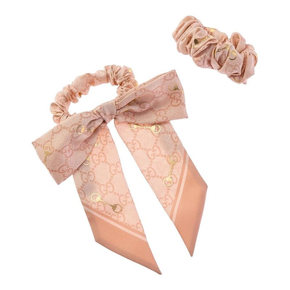 Gucci 2Pc Horsebit Silk Scrunchie, Pink